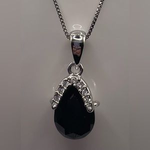 Sterling Silver Eric Andrew Necklace Pendant Faceted Black/Clear Crystals Signed
